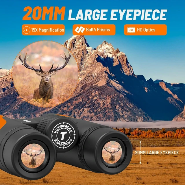 Alt view image 2 of 7 - 15x55 UHD Binoculars for Adults High Powered with Phone Adapter - Large View, BAK4 Prism, Waterproof, Lightweight for Bird Watching, Hunting, Cruise, Travel, Camping (Orange)