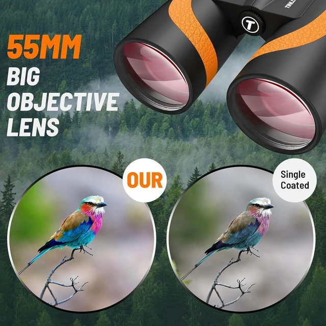 Alt view image 3 of 7 - 15x55 UHD Binoculars for Adults High Powered with Phone Adapter - Large View, BAK4 Prism, Waterproof, Lightweight for Bird Watching, Hunting, Cruise, Travel, Camping (Orange)