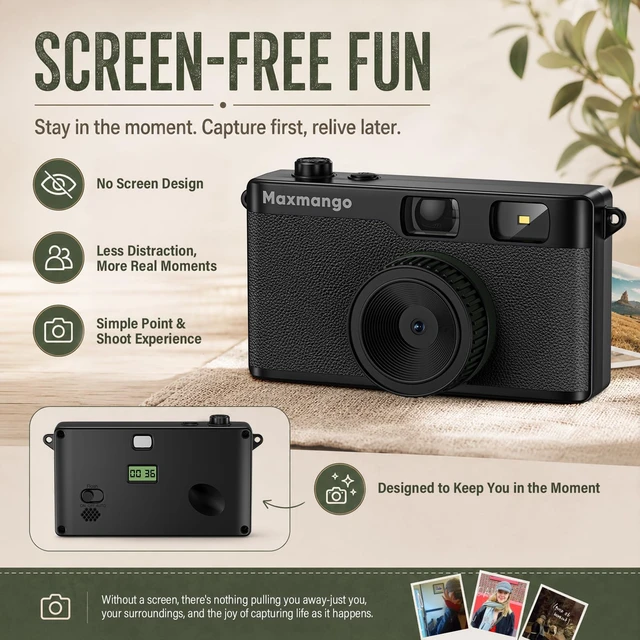 Alt view image 2 of 7 - D53 Vintage Digital Camera - Retro Digital Camera 12MP Screenless Vintage Camera Disposable Camera Replacement Includes 8GB SD Card - Black