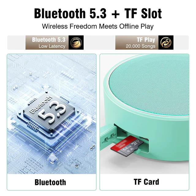 Alt view image 7 of 7 - C12 IP67 Waterproof Shower Bluetooth Speakers Portable Small Speaker Speakers Bluetooth Wireless,Loud Clear Sound,Support TF Card,Suction Cup,for Outdoor Kayak Canoe Beach Gift(Mint)