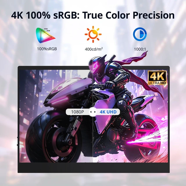 Alt view image 2 of 7 - 4k Portable Monitor Touchscreen, 13.4" 3840x2160 Second Screen 100% sRGB,400cd HDR USB C Ultra Slim IPS Laptop Monitor, for Mac Switch