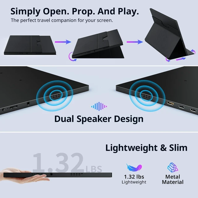Alt view image 4 of 7 - 4k Portable Monitor Touchscreen, 13.4" 3840x2160 Second Screen 100% sRGB,400cd HDR USB C Ultra Slim IPS Laptop Monitor, for Mac Switch