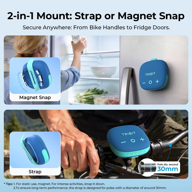 Alt view image 2 of 7 - StormBox Micro 3 Portable Bluetooth Speaker, 13W, IP68 Waterproof Bike Speaker, BT6.0, 24H Playtime, Magnetic & Strap, XBass, Custom EQ, Wireless, TWS Pairing, Outdoor, Home, Hiking, Blue