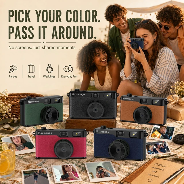 Alt view image 6 of 7 - D53 Vintage Digital Camera - Retro Digital Camera 12MP Screenless Vintage Camera Disposable Camera Replacement Includes 8GB SD Card Pink