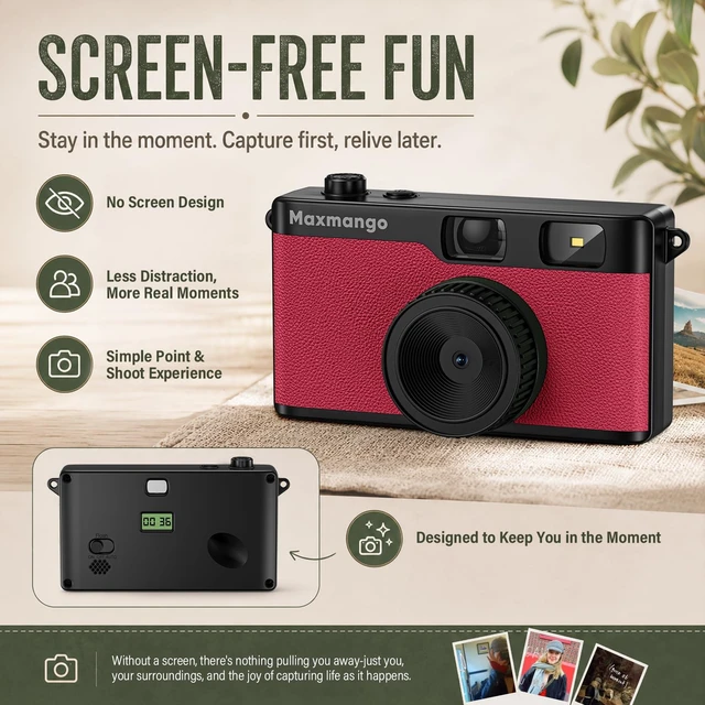 Alt view image 2 of 7 - D53 Vintage Digital Camera - Retro Digital Camera 12MP Screenless Vintage Camera Disposable Camera Replacement Includes 8GB SD Card Pink