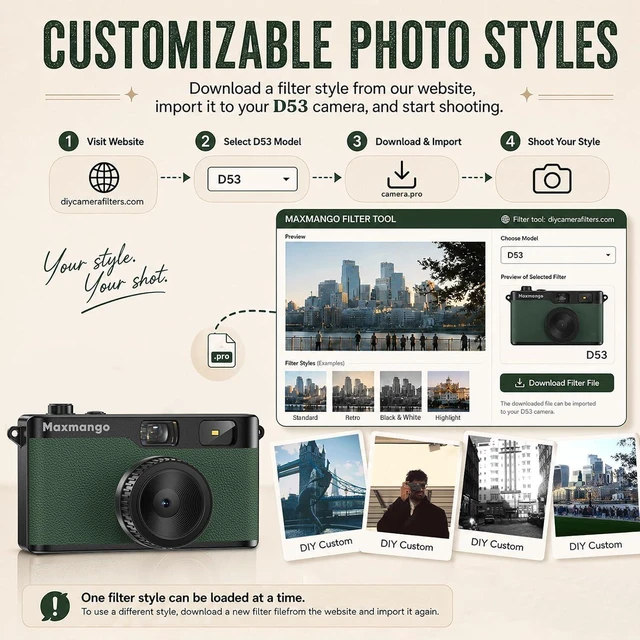 Alt view image 5 of 7 - D53 Vintage Digital Camera - Retro Digital Camera 12MP Screenless Vintage Camera Disposable Camera Replacement Includes 8GB SD Card Green