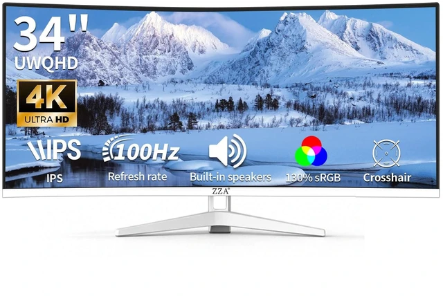 Main image of 34 Inch Ultrawide Curved Monitor Built in Speakers 4K Gaming Computer Monitor 100Hz, WQHD(3440x1440P) Curved 3800R 21:9 Ultra Wide PC Display, 130% sRGB, HDMI &DP, VESA Mount Compatible-White