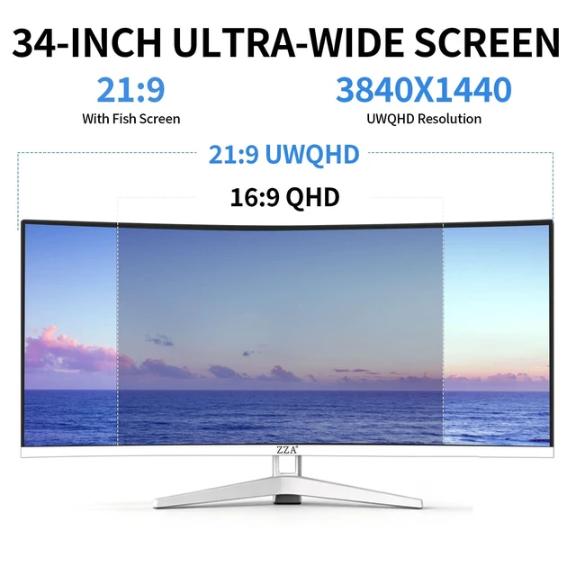 Alt view image 2 of 7 - 34 Inch Ultrawide Curved Monitor Built in Speakers 4K Gaming Computer Monitor 100Hz, WQHD(3440x1440P) Curved 3800R 21:9 Ultra Wide PC Display, 130% sRGB, HDMI &DP, VESA Mount Compatible-White