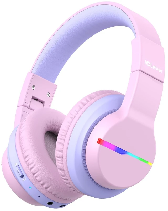 Main image of BTH12 Kids Bluetooth Headphones 85H Playtime with LED Lights Travel SafeSound Tech, Stereo Sound, USB C Charging AUX Cable Over Ear Built-in Mic, Kids Wireless Headphones for Toddler Boys Girls