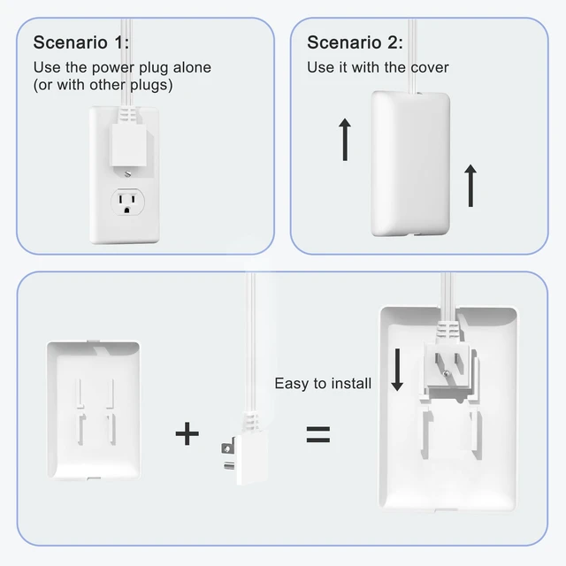 Alt view image 3 of 7 - 8FT Flat Plug Extension Cord Power Strip 3 Outlets White Upward Cord Upward, Detachable Ultra-Thin Outlet Cover Concealer, Ultra-Flat Plug, Max. 13A 125V 1625W, ETL Listed