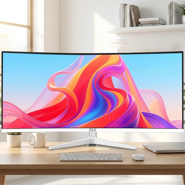 Alt view image 7 of 7 - 34 Inch Ultrawide Curved Monitor Built in Speakers 4K Gaming Computer Monitor 100Hz, WQHD(3440x1440P) Curved 3800R 21:9 Ultra Wide PC Display, 130% sRGB, HDMI &DP, VESA Mount Compatible-White