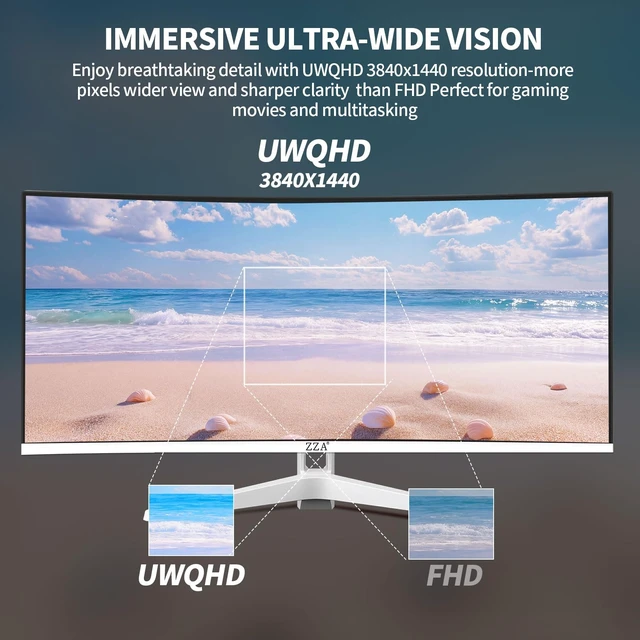 Alt view image 6 of 7 - 34 Inch Ultrawide Curved Monitor Built in Speakers 4K Gaming Computer Monitor 100Hz, WQHD(3440x1440P) Curved 3800R 21:9 Ultra Wide PC Display, 130% sRGB, HDMI &DP, VESA Mount Compatible-White