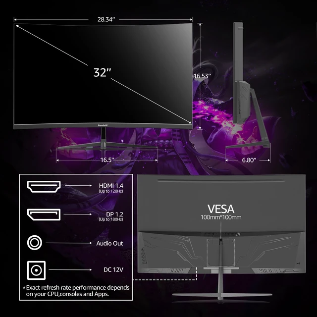 Alt view image 6 of 7 - 32 inch Gaming Monitor 1800R Curved Computer Monitors 165HZ / 180HZ PC Monitors VA Screen Office FHD 1080P Computer Monitor Support HDMI & DP