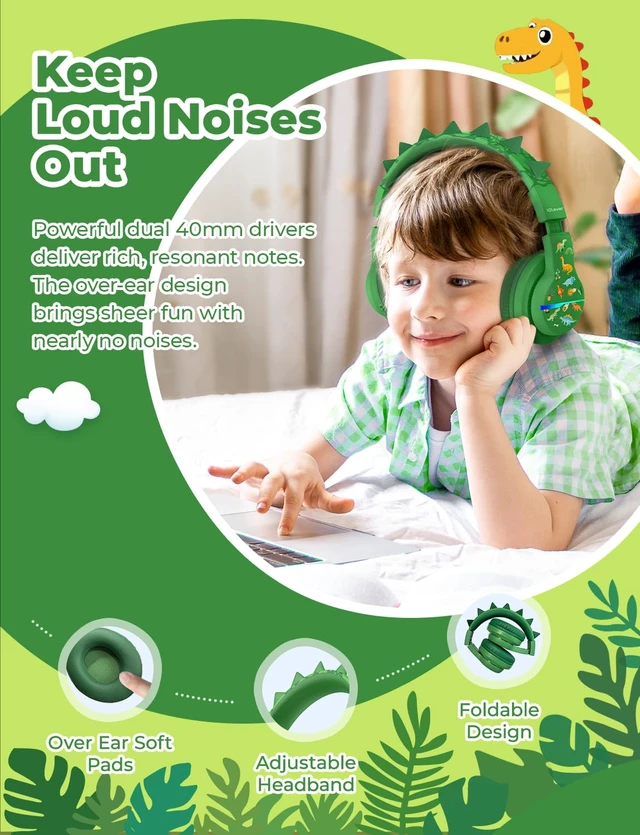 Alt view image 6 of 7 - BTH12 Kids Bluetooth Headphones 85H Playtime with LED Lights Travel SafeSound Tech, Stereo Sound, USB C Charging AUX Cable Over Ear Built-in Mic, Kids Wireless Headphones for Toddler Boys Girls