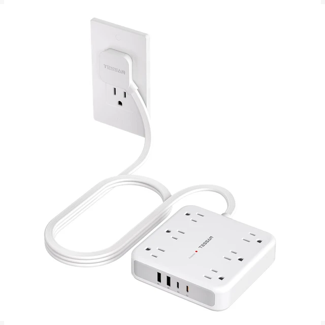 Main image of Surge Protector Power Strip, 5Ft Flat Plug Extension Cord, Grey 6 Outlets and 4 USB Ports (2 USB C), 1875W 15A, 20W Fast Charging, 2100J Surge Protection for Home, Office, Dorm Essentials