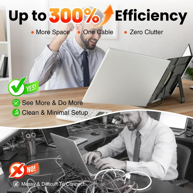 Alt view image 4 of 7 - Laptop Screen Extender Triple Monitor, 15.6" FHD 1080P USB-C One Cable Plug n Play Portable Monitor for Laptops 13-17", 0.16" Ultra-Slim Travel Monitor for Mac/Win/Android (Driver Required)