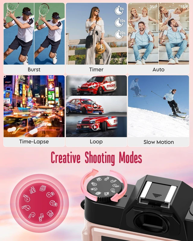 Alt view image 4 of 7 - 6K WiFi Flip Screen Digital Camera, Mic & Fill Light for Photography Compact Vlogging Camera for YouTube & Beginners, 16X Zoom Dual Lens with 64GB Card, Perfect for Content Creators,Pink
