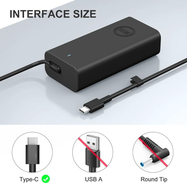 Alt view image 3 of 6 - 65W USB C for Dell Laptop Charger for Dell XPS Chromebook 3100 3400 5190 3110 2-in-1 and Dell Latitude 5000-5400 5410 5420 5430 3340 3440 3540 7340 7440 Type C Computer Adapter
