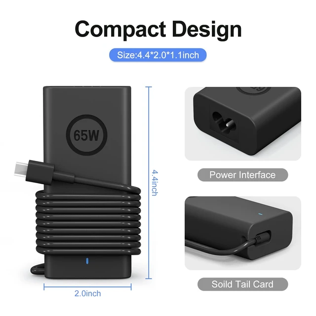 Alt view image 5 of 6 - 65W USB C for Dell Laptop Charger for Dell XPS Chromebook 3100 3400 5190 3110 2-in-1 and Dell Latitude 5000-5400 5410 5420 5430 3340 3440 3540 7340 7440 Type C Computer Adapter