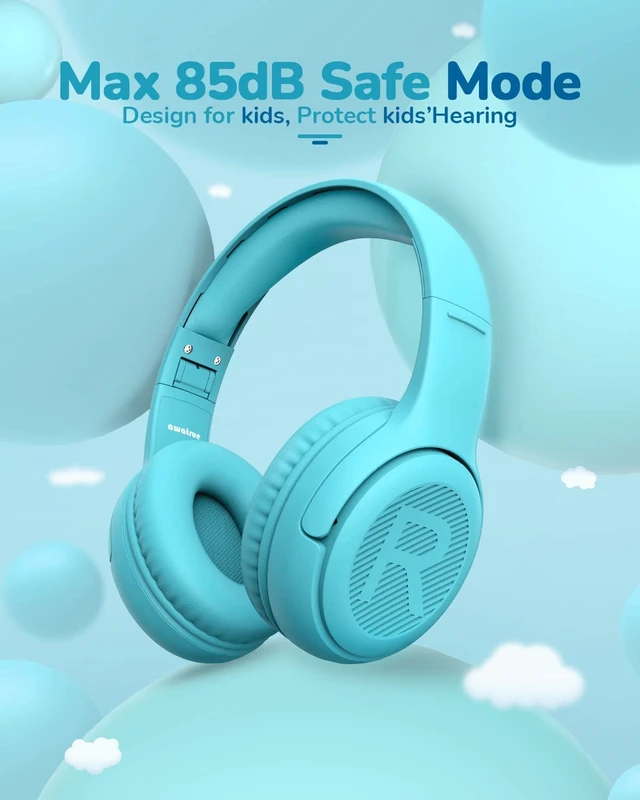 Alt view image 7 of 7 - AT2 Kids Headphones for School Travel, 85/94dB Safe Volume Limit 3.5mm Jack, HD Mic, Portable Wired Headphone with Shareport, Stereo Sound On-Ear Headphones for Toddler Kids Girls Boys Blue
