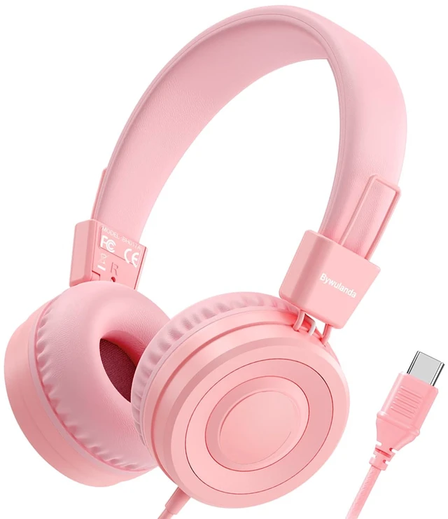 Main image of Upgrade USB Type C Kids Headphone for School, 94dB Safe Volume Limited, HD Stereo Sound, Foldable Lightweight On-Ear Headphones for Boys/Girls/Students/Tablet/Travel(Light Pink)