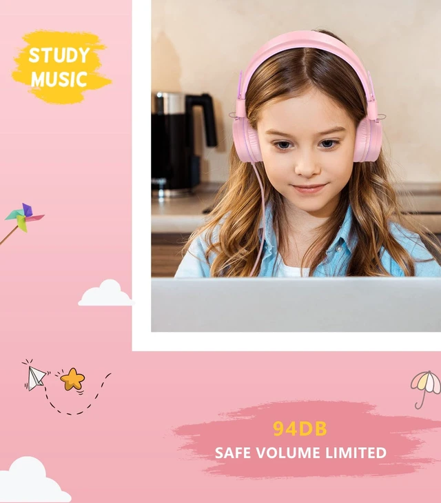 Alt view image 4 of 7 - Upgrade USB Type C Kids Headphone for School, 94dB Safe Volume Limited, HD Stereo Sound, Foldable Lightweight On-Ear Headphones for Boys/Girls/Students/Tablet/Travel(Light Pink)