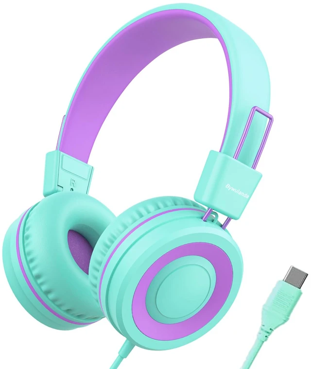 Main image of Upgrade USB Type C Kids Headphone for School, 94dB Safe Volume Limited, HD Stereo Sound, Foldable Lightweight On-Ear Headphones for Boys/Girls/Students/Tablet/Travel(Mint Green)