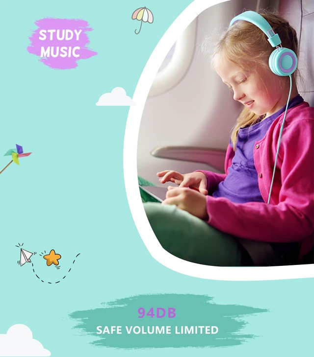 Alt view image 4 of 7 - Upgrade USB Type C Kids Headphone for School, 94dB Safe Volume Limited, HD Stereo Sound, Foldable Lightweight On-Ear Headphones for Boys/Girls/Students/Tablet/Travel(Mint Green)