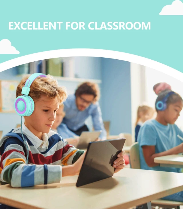 Alt view image 7 of 7 - Upgrade USB Type C Kids Headphone for School, 94dB Safe Volume Limited, HD Stereo Sound, Foldable Lightweight On-Ear Headphones for Boys/Girls/Students/Tablet/Travel(Mint Green)