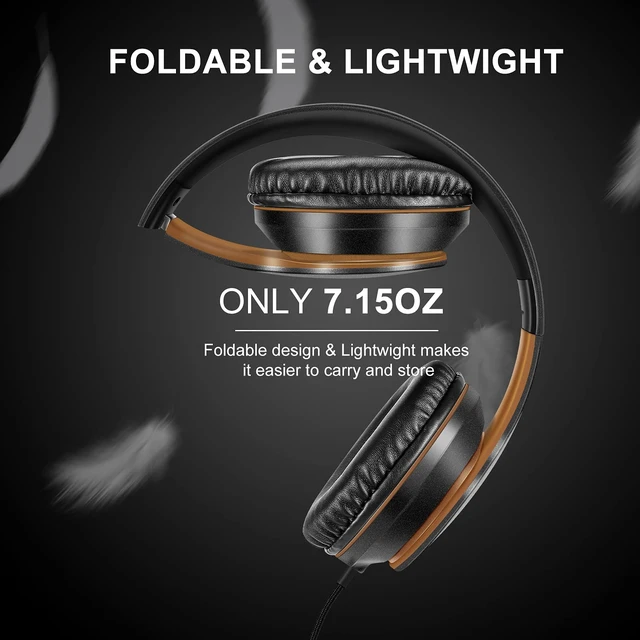 Alt view image 3 of 6 - X6 Over-Ear Headphones With Microphone, Lightweight Foldable & Portable Stereo Bass With 1.45M No-Tangle Wired for Smartphone Tablet MP3/4 (Black-Gold)