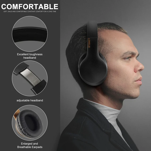 Alt view image 5 of 6 - X6 Over-Ear Headphones With Microphone, Lightweight Foldable & Portable Stereo Bass With 1.45M No-Tangle Wired for Smartphone Tablet MP3/4 (Black-Gold)