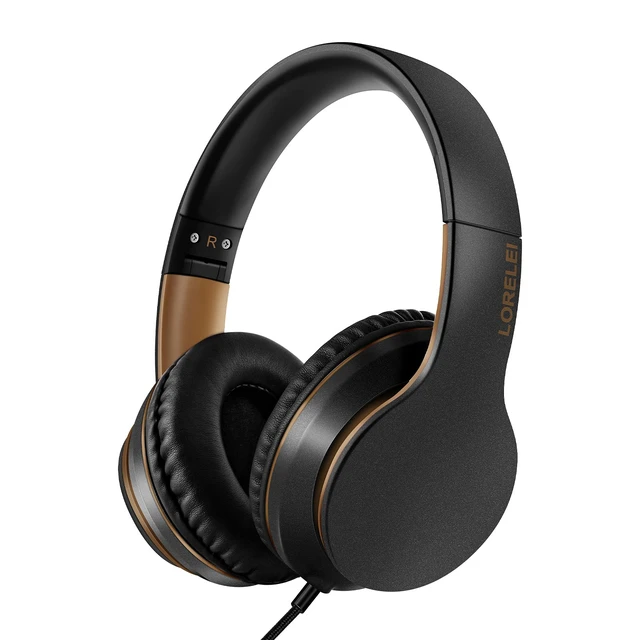 Alt view image 6 of 6 - X6 Over-Ear Headphones With Microphone, Lightweight Foldable & Portable Stereo Bass With 1.45M No-Tangle Wired for Smartphone Tablet MP3/4 (Black-Gold)