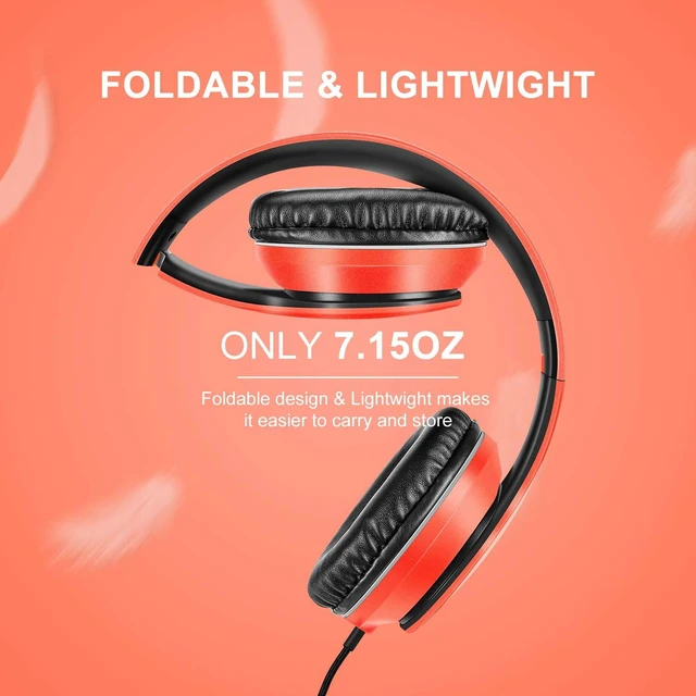 Alt view image 3 of 6 - X6 Over-Ear Headphones with Microphone, Lightweight Foldable & Portable Stereo Bass Headphones with 1.45M No-Tangle,Wired Headphones for Smartphone Tablet MP3 / 4 (Vitality Orange)
