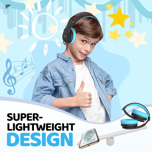 Alt view image 6 of 7 - Kids Bluetooth Headphones Over-Ear, 60Hrs, Built-in Mic-Black Blue 85/94dB Volume Limited, Bluetooth 5.3, Stereo Sound, Lightweight Wireless Headphones for Kids Toddler Travel School