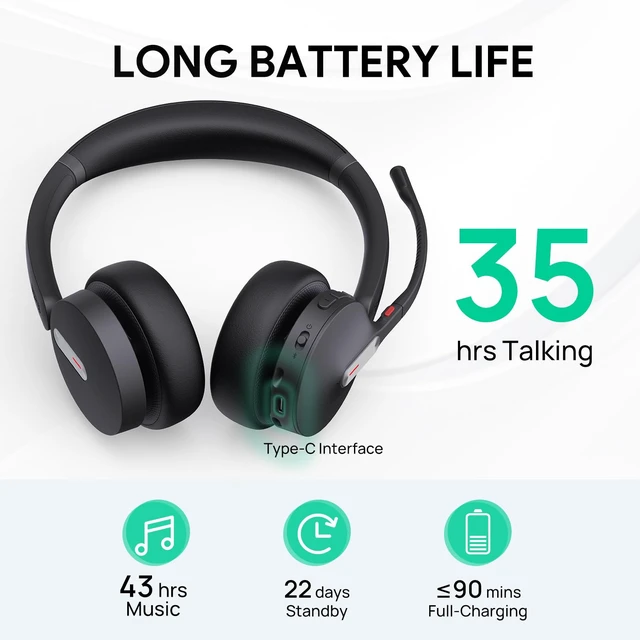 Alt view image 6 of 7 - BH70 Dual Wireless Headset with Mic for Work, Bluetooth Headphone with Teams Certification, up to 35h Talk Time, 147g All-Day Wearing Comfort, Include USB-C/A Dongle & BHC70 Charging Stand