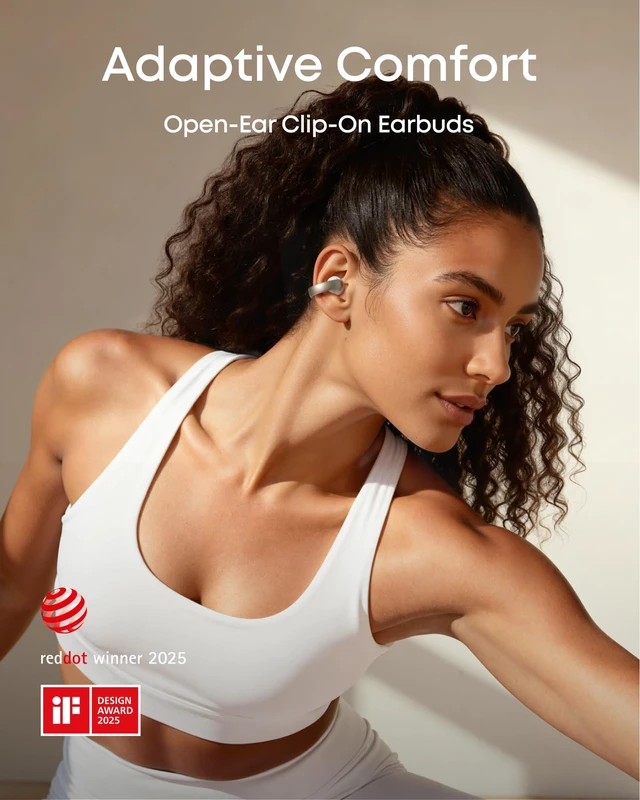 Alt view image 2 of 7 - AeroClip by Anker Open Ear Earbuds, Clip On Earbuds, Open Ring Ultra-Comfort for Running Workout, Stable, Power Bass, Hi-Res, 32H Playtime, Bluetooth 5.4, IP55 Water-Resistant, Clear Calls