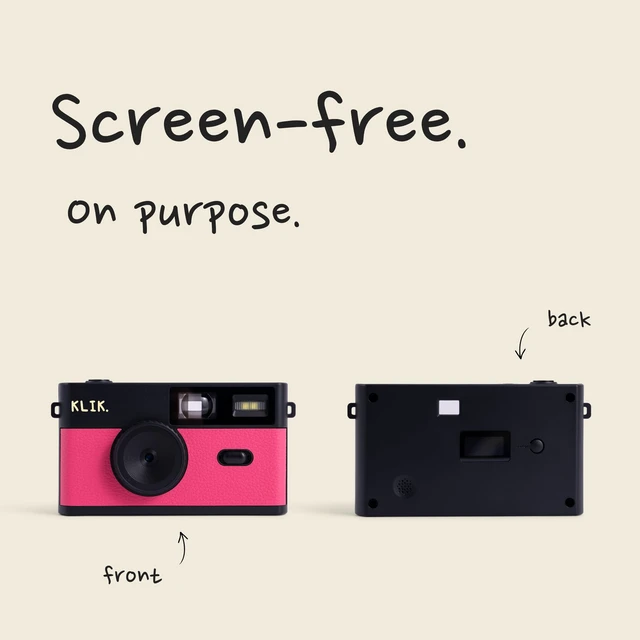 Alt view image 3 of 7 - Screen-Free Digital Camera Stay Present & Capture Retro Photos 3 Vintage Film-Style Filters, 500 Shots Per Charge, Built-in Flash, USB-C Photo Transfer, Rechargeable (Pink)