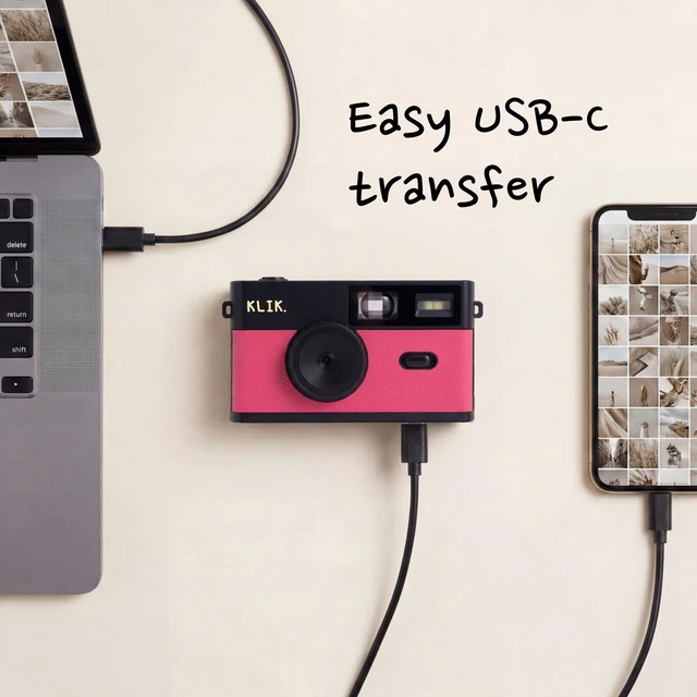 Alt view image 4 of 7 - Screen-Free Digital Camera Stay Present & Capture Retro Photos 3 Vintage Film-Style Filters, 500 Shots Per Charge, Built-in Flash, USB-C Photo Transfer, Rechargeable (Pink)