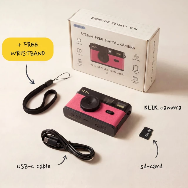 Alt view image 7 of 7 - Screen-Free Digital Camera Stay Present & Capture Retro Photos 3 Vintage Film-Style Filters, 500 Shots Per Charge, Built-in Flash, USB-C Photo Transfer, Rechargeable (Pink)