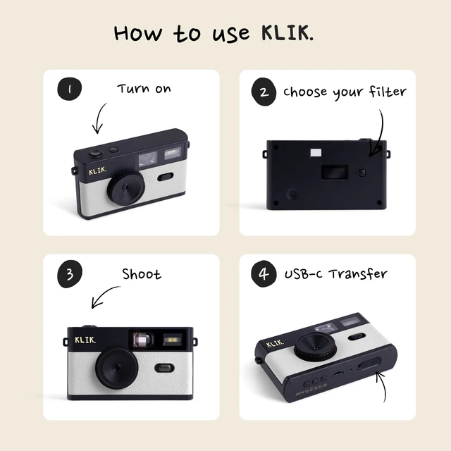 Alt view image 5 of 7 - Screen-Free Digital Camera Stay Present & Capture Retro Photos 3 Vintage Film-Style Filters, 500 Shots Per Charge, Built-in Flash, USB-C Photo Transfer, Rechargeable (White)