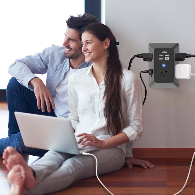Alt view image 4 of 6 - Surge Protector Outlet with 5-Multi Plug Outlet and 4 USB Ports (1 USB C), 3-Sided 1680J Power Strip Wall Charger for Home, Travel, Office - ETL Listed, Black