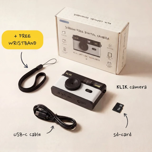 Alt view image 7 of 7 - Screen-Free Digital Camera Stay Present & Capture Retro Photos 3 Vintage Film-Style Filters, 500 Shots Per Charge, Built-in Flash, USB-C Photo Transfer, Rechargeable (White)