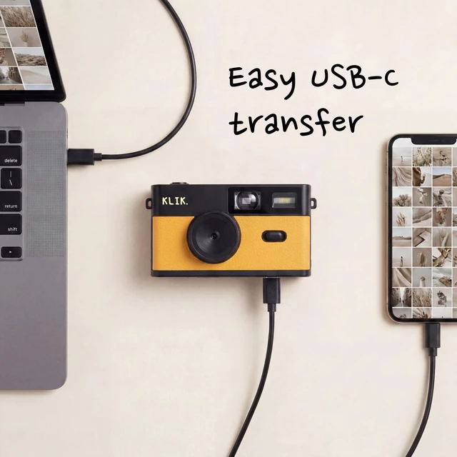 Alt view image 4 of 7 - Screen-Free Digital Camera Stay Present & Capture Retro Photos 3 Vintage Film-Style Filters, 500 Shots Per Charge, Built-in Flash, USB-C Photo Transfer, Rechargeable (Yellow)