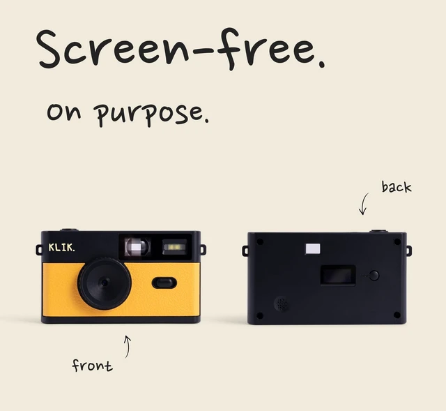 Alt view image 3 of 7 - Screen-Free Digital Camera Stay Present & Capture Retro Photos 3 Vintage Film-Style Filters, 500 Shots Per Charge, Built-in Flash, USB-C Photo Transfer, Rechargeable (Yellow)