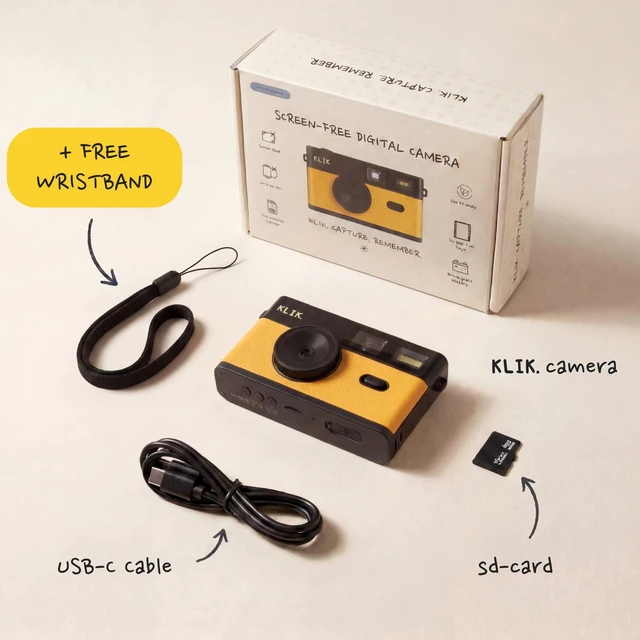Alt view image 7 of 7 - Screen-Free Digital Camera Stay Present & Capture Retro Photos 3 Vintage Film-Style Filters, 500 Shots Per Charge, Built-in Flash, USB-C Photo Transfer, Rechargeable (Yellow)