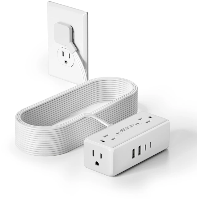 Main image of 15Ft Long Extension Cord, Flat Plug Surge Protector Power Strip Charging Station with 4 Outlets & 4 USB (2 USB C) Wall Mountable Outlet Extender for Home Office College Dorm Room Essentials