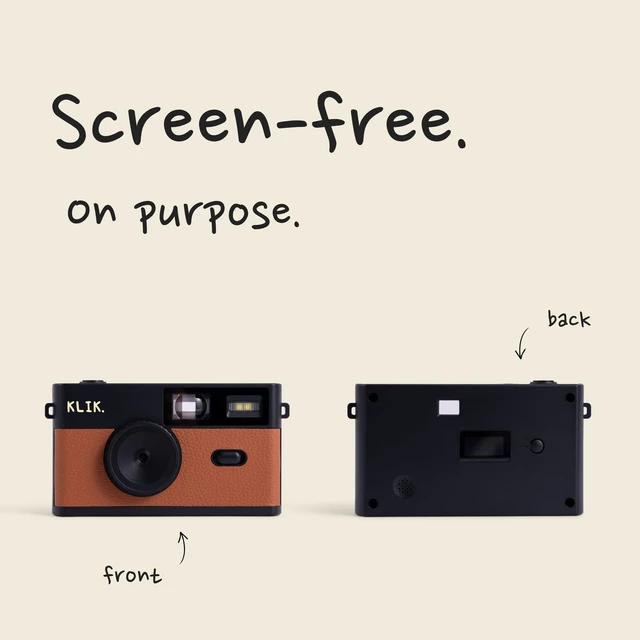 Alt view image 3 of 7 - Screen-Free Digital Camera Stay Present & Capture Retro Photos 3 Vintage Film-Style Filters, 500 Shots Per Charge, Built-in Flash, USB-C Photo Transfer, Rechargeable (Brown)