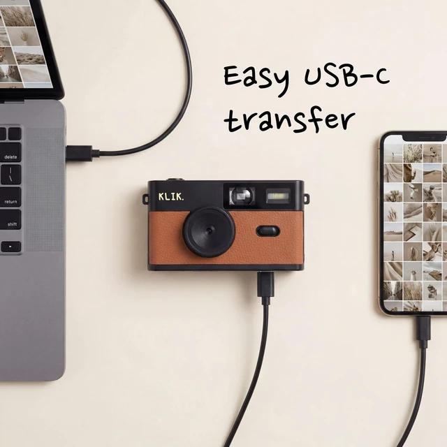 Alt view image 4 of 7 - Screen-Free Digital Camera Stay Present & Capture Retro Photos 3 Vintage Film-Style Filters, 500 Shots Per Charge, Built-in Flash, USB-C Photo Transfer, Rechargeable (Brown)