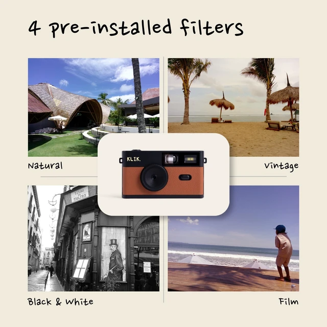 Alt view image 2 of 7 - Screen-Free Digital Camera Stay Present & Capture Retro Photos 3 Vintage Film-Style Filters, 500 Shots Per Charge, Built-in Flash, USB-C Photo Transfer, Rechargeable (Brown)