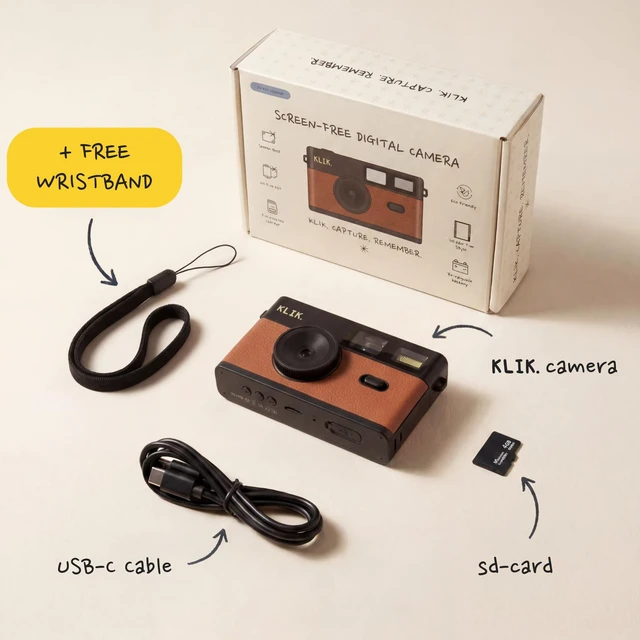 Alt view image 7 of 7 - Screen-Free Digital Camera Stay Present & Capture Retro Photos 3 Vintage Film-Style Filters, 500 Shots Per Charge, Built-in Flash, USB-C Photo Transfer, Rechargeable (Brown)